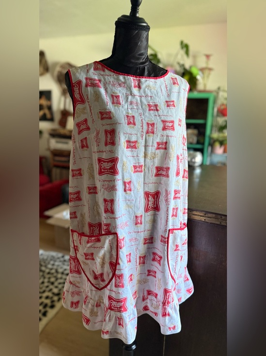Miller High Life Dresses & Skirts - Vintage Miller Beer Print Apron Dress Pinafore  in White and Red